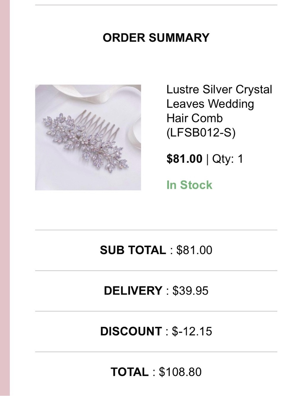 Silver Crystal Bridal Hair Comb - Elegant Sparkling Hairpiece - Picture 4 of 4